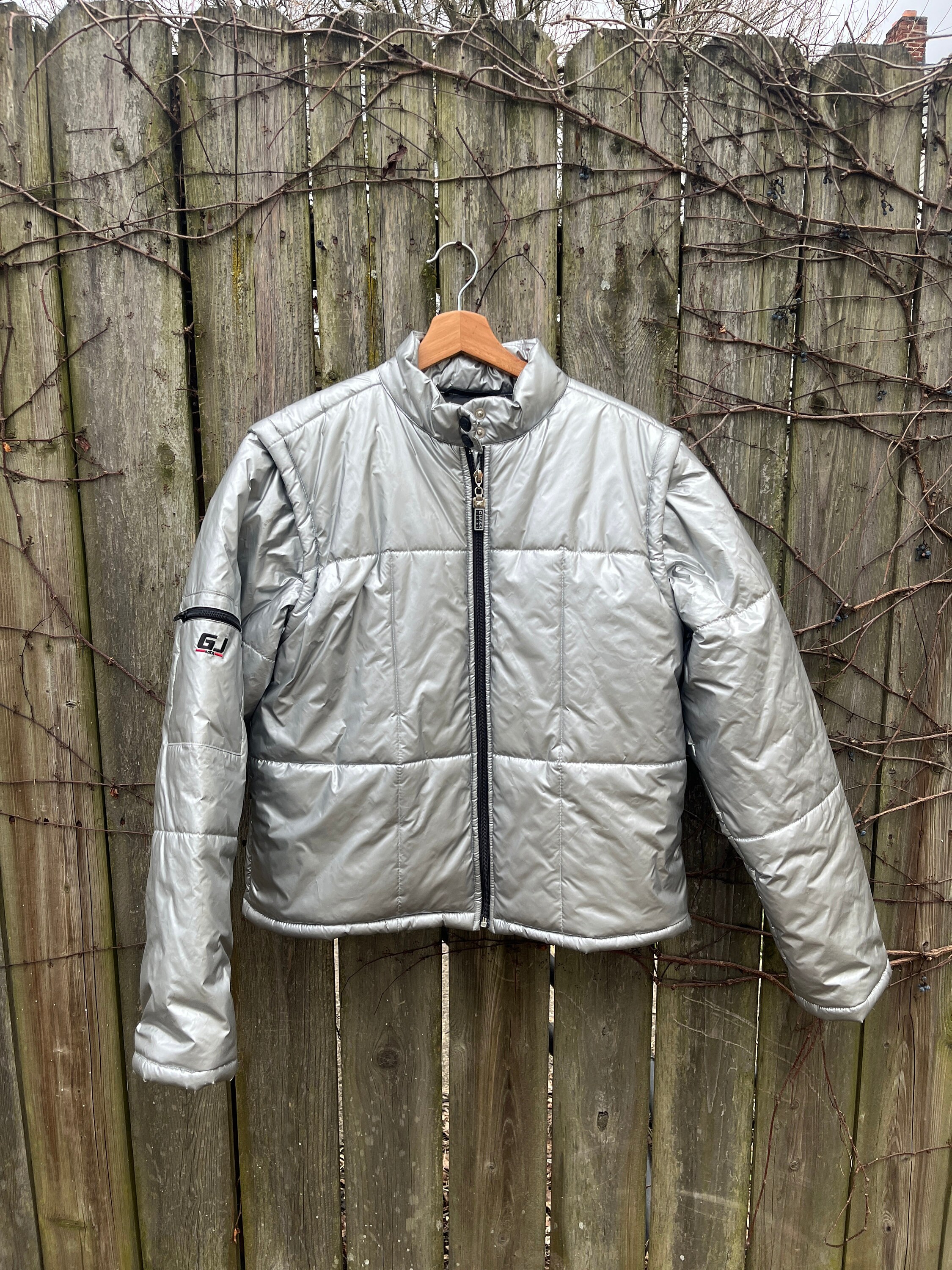 Vintage 2000's Guess Jeans 100% Nylon Silver Puffy Zip up Jacket