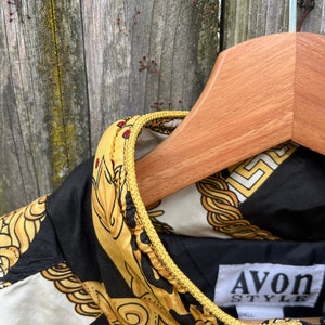 Vintage 90's AVON Style Animal Print and Gold Rope Tassel Pattern 100% Silk Zip Up Jacket Size Medium image 7
