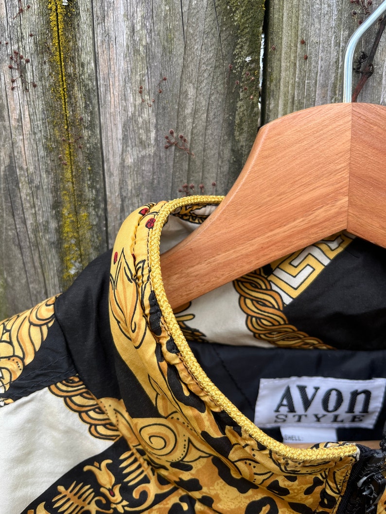 Vintage 90's AVON Style Animal Print and Gold Rope Tassel Pattern 100% Silk Zip Up Jacket Size Medium image 7