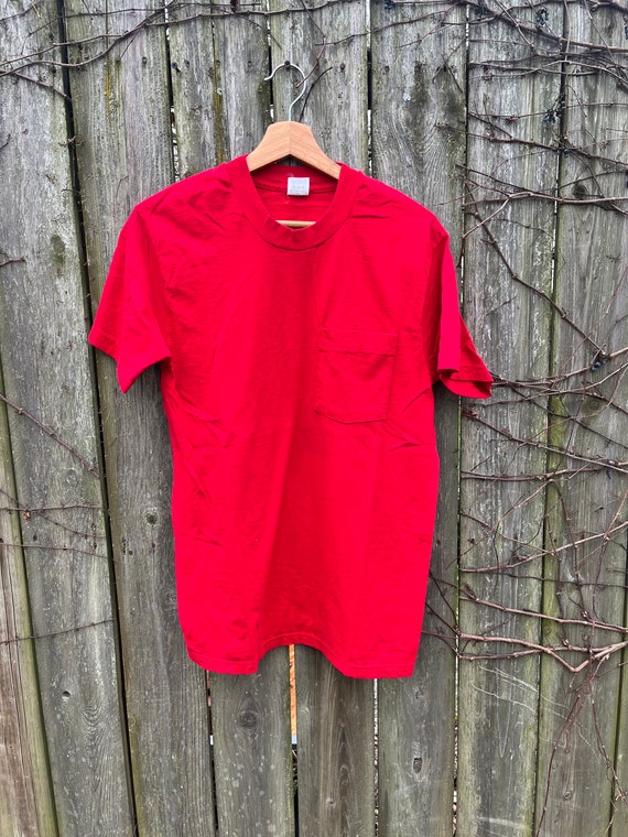 Vintage 80's Fruit of the Loom Plain Red 100% Cot… - image 2