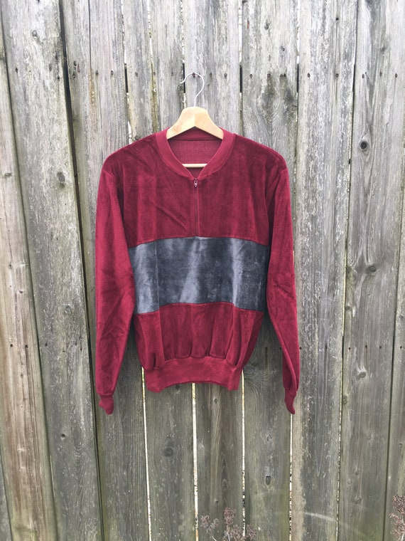 Vintage 60's/70's Unbranded Maroon and Gray Velve… - image 1