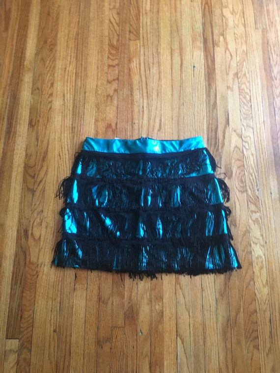 Vintage 90's Rivars Shiny Aqua Colored Skirt with… - image 1