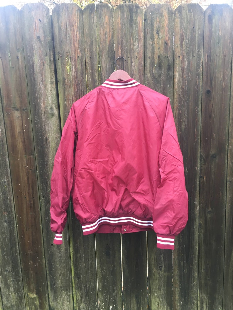 Vintage 90's Haband Maroon and White Long Sleeve 100% Nylon Snap Button Jacket Size Large image 5