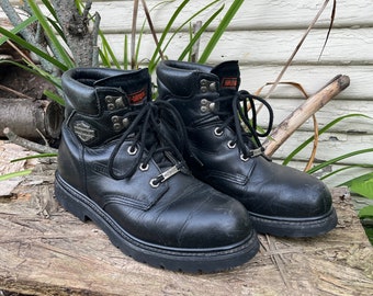 Vintage 90's Harley Davidson Motorcycles Black Leather Lace up