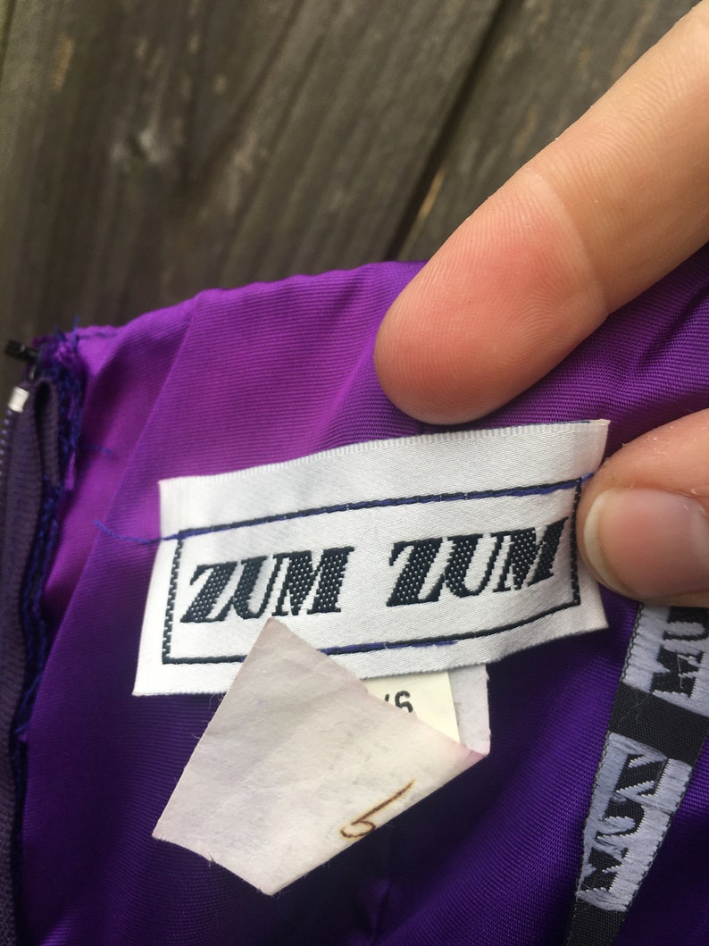 Vintage 80/'s Zum Zum Deep Purple Velvet Sequin Design Long Neck Strap Dress with High Slit