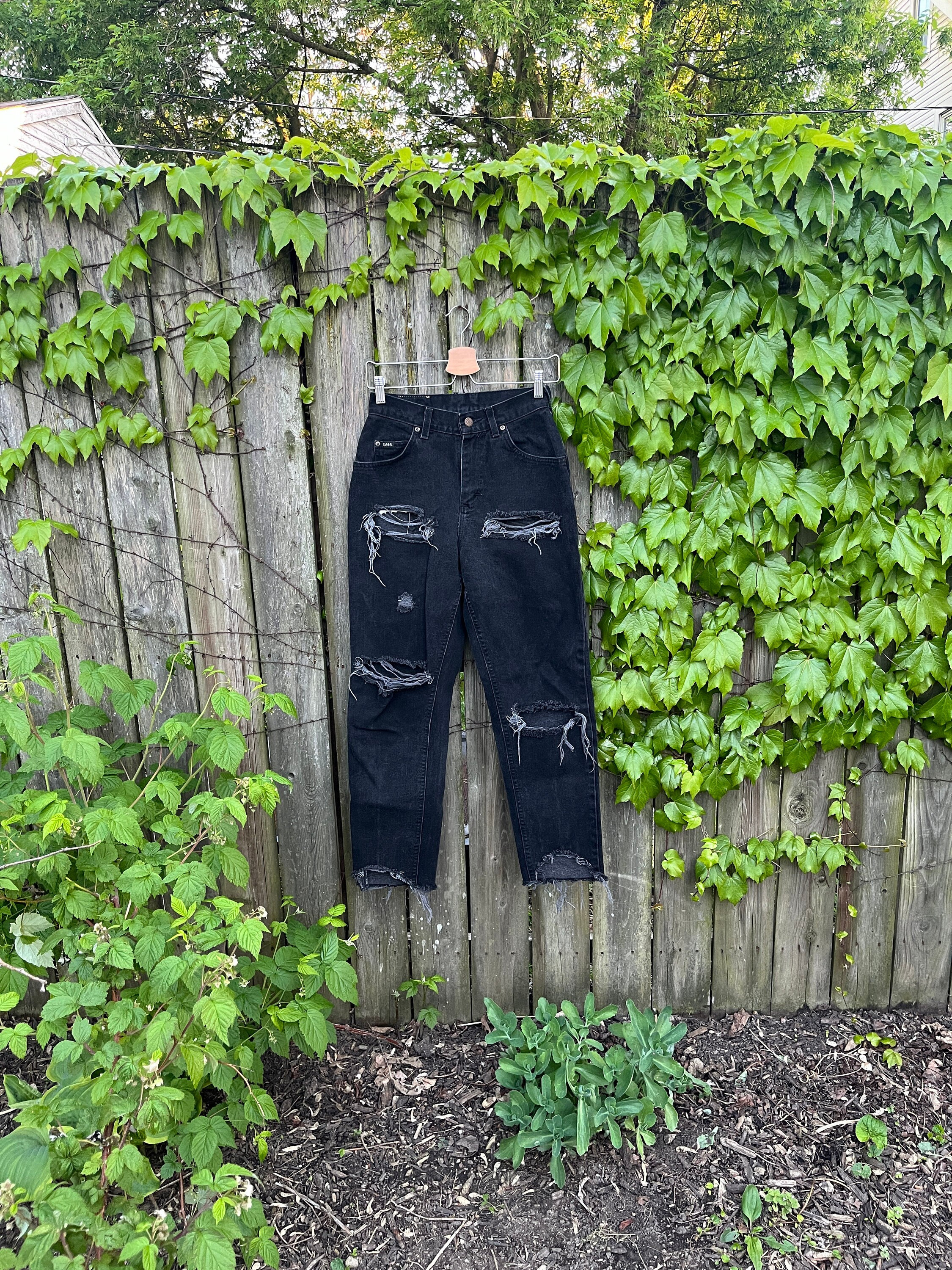 Vintage 90's Lee Denim High Waist Distressed Black Denim Jeans