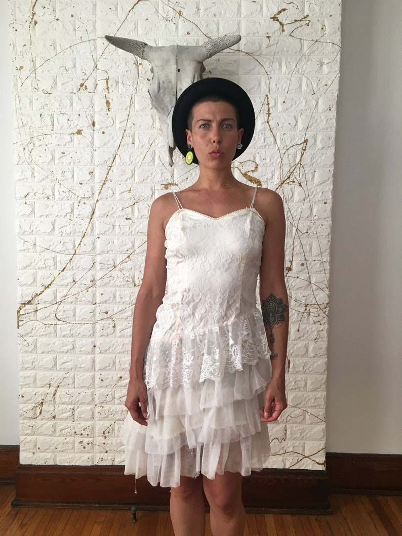 Vintage 80 S Unbranded White Lace Beaded Trim Short Etsy