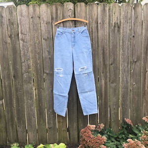 Vintage 90&#39;s Express Jeans Light Wash Distressed High Waist Denim Jeans Size 7