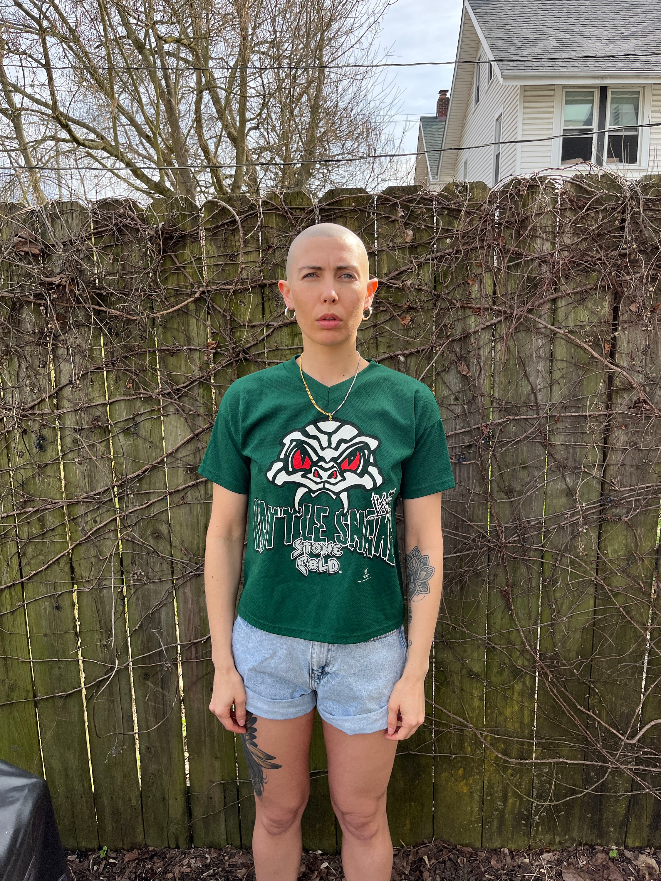 Vintage 90's WWF Stone Cold Steve Austin Rattle Snake Green Short