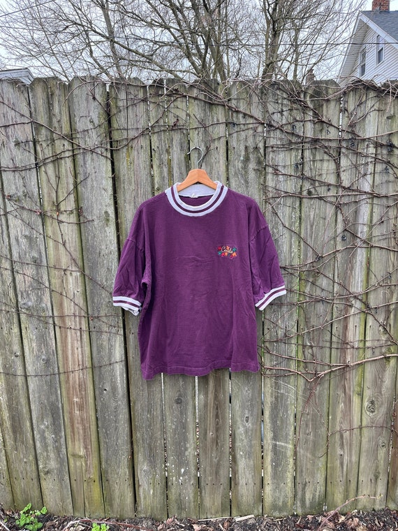 Vintage 90's Canada Embroidered Purple Short Slee… - image 1