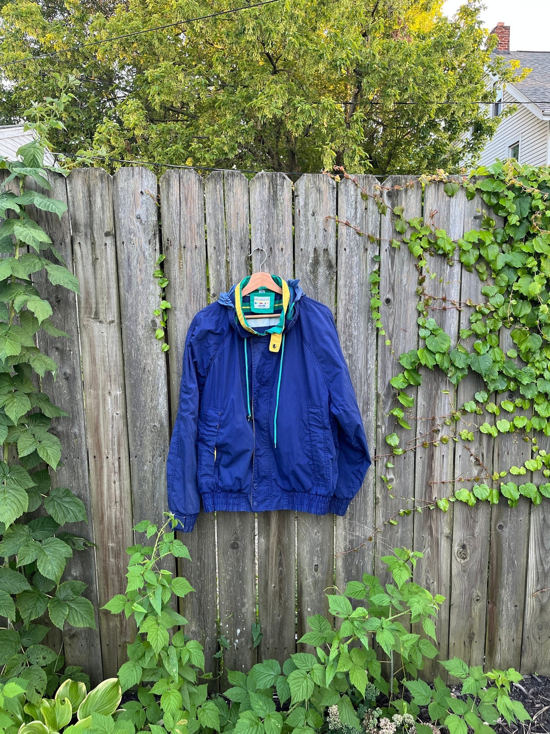 Vintage 90's Oceanside Blue Zip up Poly/cotton Blend Zip and Snap up Jacket  With Hideaway Hood Size Large - Etsy