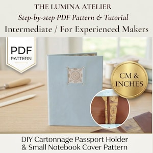 Mönster för DIY-passfodral i tyg i PDF-format | Handledning för litet anteckningsboksomslag | Dubbel enhet (cm och tum) | Cartonnage resejournal