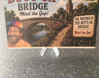 Funny Secret Santa Gift • Cheeky British Humour Postcard Pair • Novelty Adult Joke Stocking Filler • The Parting of the Butt-Ox Bridge