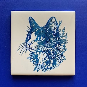 Engraved Cat Tile Delft Inspired Cat Lover Pet Lover Birthday Mothers Day Gift