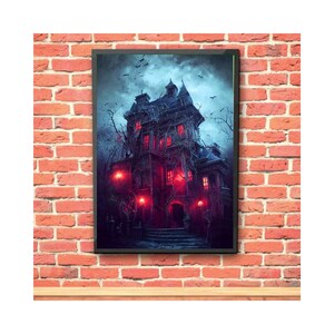 Haunted House, Halloween Wall Art, Vintage Halloween Print, PRINTABLE Halloween painting, Wall Art Download, Halloween Art Download