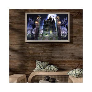 Haunted House, Halloween Wall Art, Vintage Halloween Print, PRINTABLE Halloween painting, Wall Art Download, Halloween Art Download
