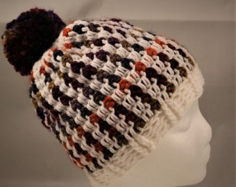 Adult Pop of Color Style Winter Beanie, Cap, Hat, Slouch, with Pom Pom