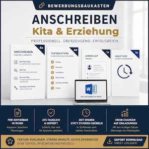 Daycare Center | Cover Letter Kit | 60 Text Modules + 4 Sample Cover Letters + Resume Template (Word) | Application for Early Childhood Educator Position (German)