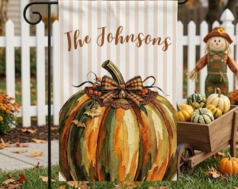 Pumpkin Custom Garden Flag, Personalized Family Name Outdoor Flag Yard Decor, New Homeowner Gift