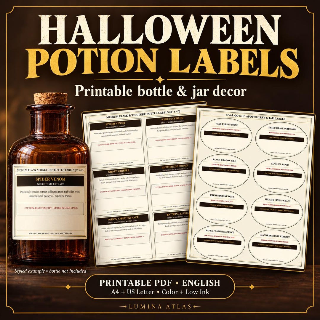 Halloween Potion Labels Printable, Gothic Bottle & Jar Labels ...