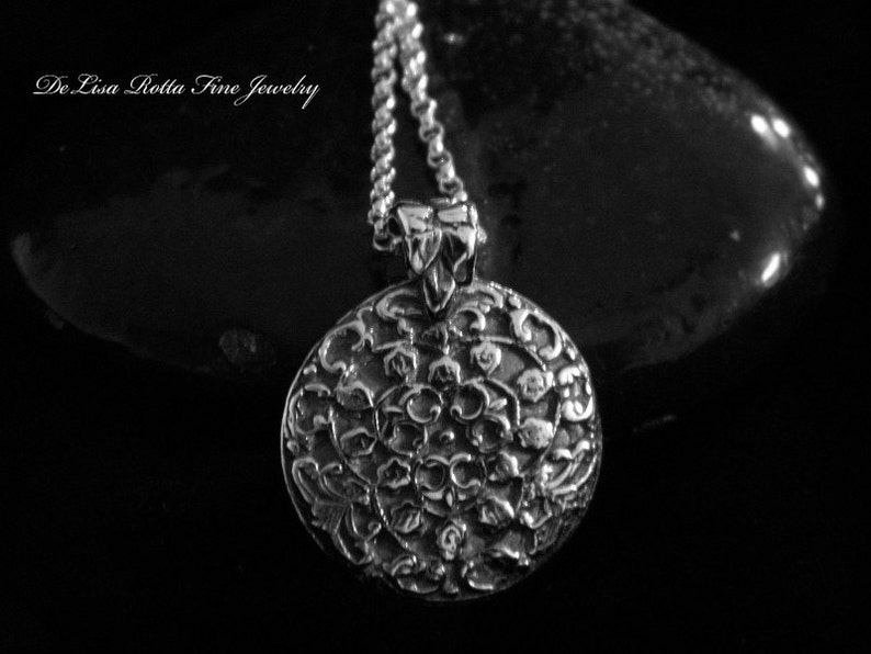 Recycled Silver Fine Silver Antique Floral Pendant Necklace image 1