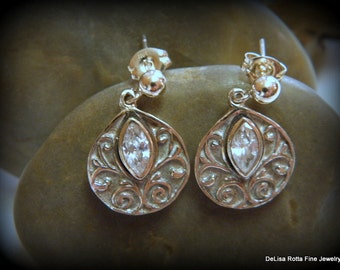 Recycled Silver, Earrings, Diamond Alternative, Renaissance Romance Collection, Bridal, Gift