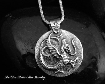 Recycled Silver Dragon Necklace Pendant, Eco Friendly, The Happy Dragon, Chinese Happiness, Sterling Silver