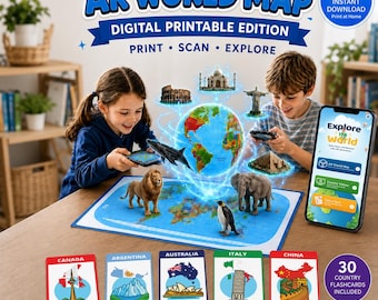 Printable World Map for Kids, Interactive Geography PDF with Augmented Reality App
