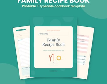 Family Recipe Book Template, Printable Cookbook, Fillable Recipe Pages, 4x6 Recipe Cards, Family Cookbook Christmas Gift, Instant Download