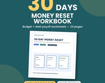 30-Tage-Finanz-Reset-Arbeitsbuch, ausdruckbarer Budgetplaner, Arbeitsblätter zur Schuldentilgung (PDF)