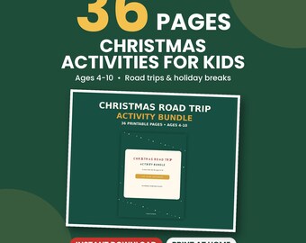 Christmas Activity Bundle for Kids, 36 Printable Holiday Games Ages 4-10