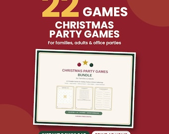 Christmas Party Games Bundle for Adults & Family, 22 Printable Holiday Games