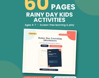 Kids Activity Bundle Printable Ages 4-7, Rainy Day Learning Worksheets