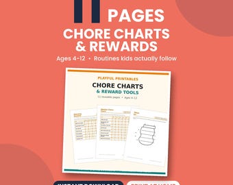 Kids Chore Chart Printable Bundle, Routine Checklists and Reward System, Ages 4-12