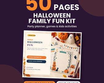 Halloween Family Planner Printable, Trick or Treat Party and Kids Activity Bundle