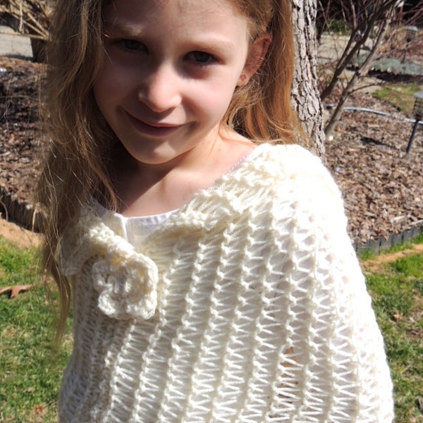 Hand knitted Capelet, Girls Shawl, Cream hooded scarf, Girls wardrobe, Versatile wear, Gift for her, Gift under 40, READY TO SHIP