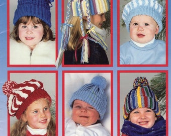 Crochet Kid's Caps - Leisure Arts Leaflet 2918 - 7 winter hat patterns with pom poms