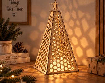 Christmas Tree Lamp SVG, Wooden Holiday Lantern, Laser Cut Tree 3mm Plywood