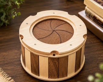 Laser Cut Iris Box SVG | Wooden Camera Shutter Stash Box (Digital Download)