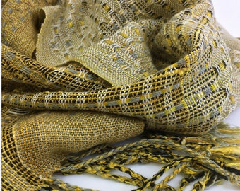 Gold Woven Scarf, Long Handwoven Scarf, Gift for women