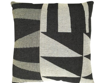 Abstract Throw Pillow Cover, Modern Woven Pillow, Scandinavian Cushion in Black and White,