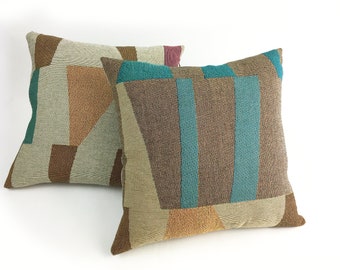 Abstract Woven Pillow Cover Beige and Brown Mid Century Modern Cushion