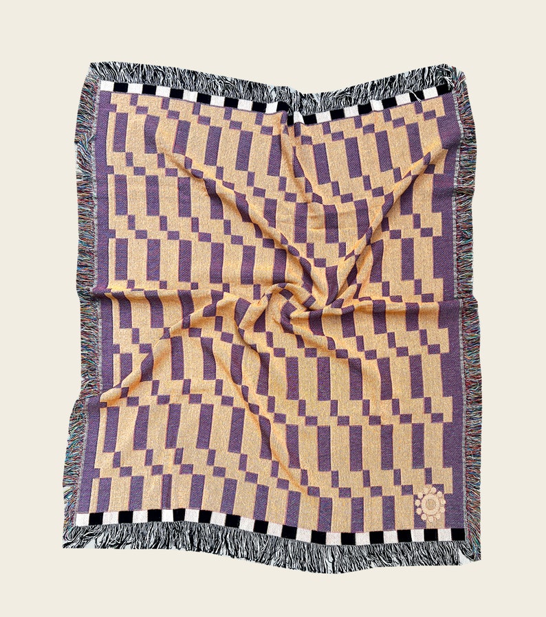 Modern Woven Throw Blanket Checked Blanket Cottage Throw Blanket Geometric Sofa Throw in Peach and Lavender image 2