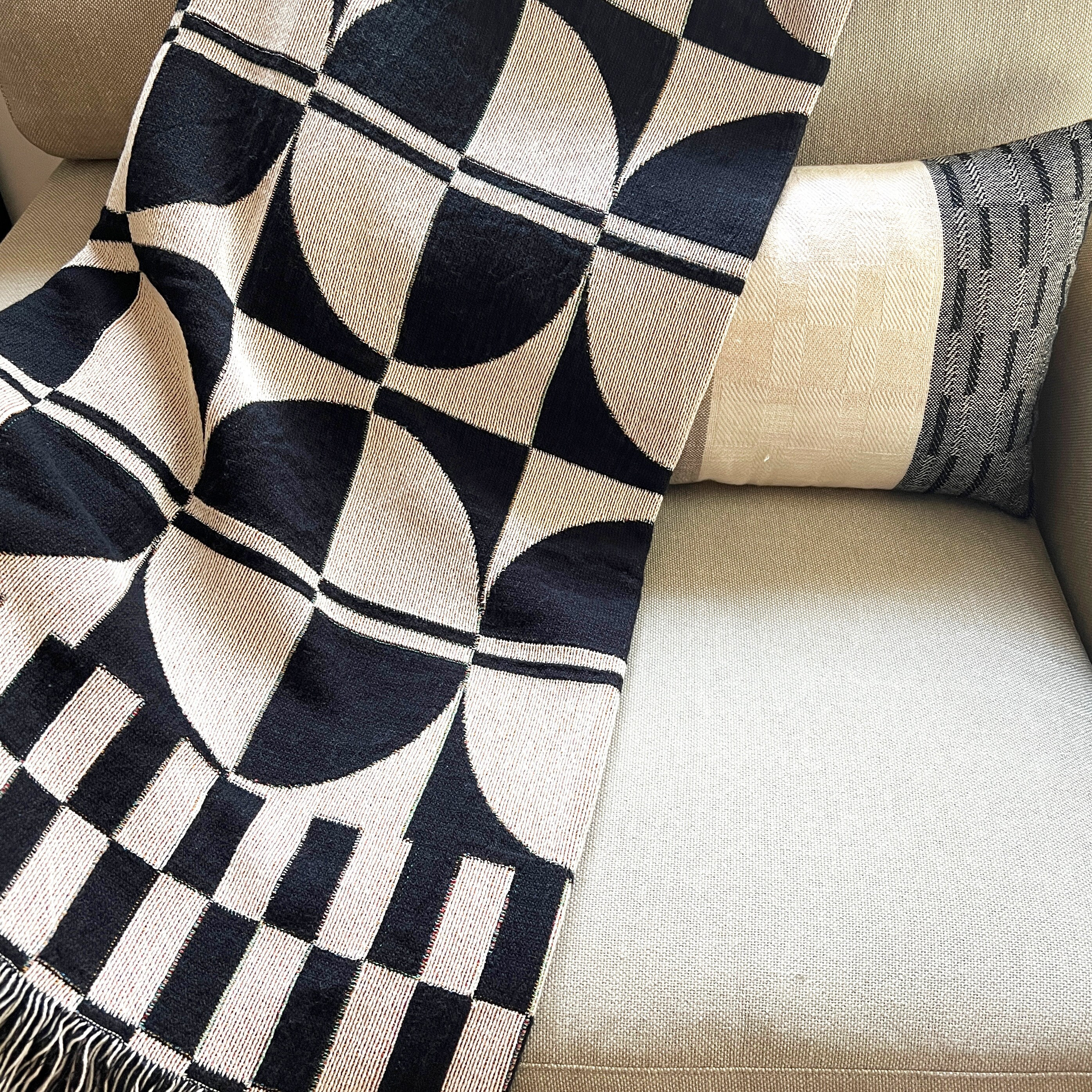 Geometric Woven Blanket Mid century Modern Throw Cotton Tapestry