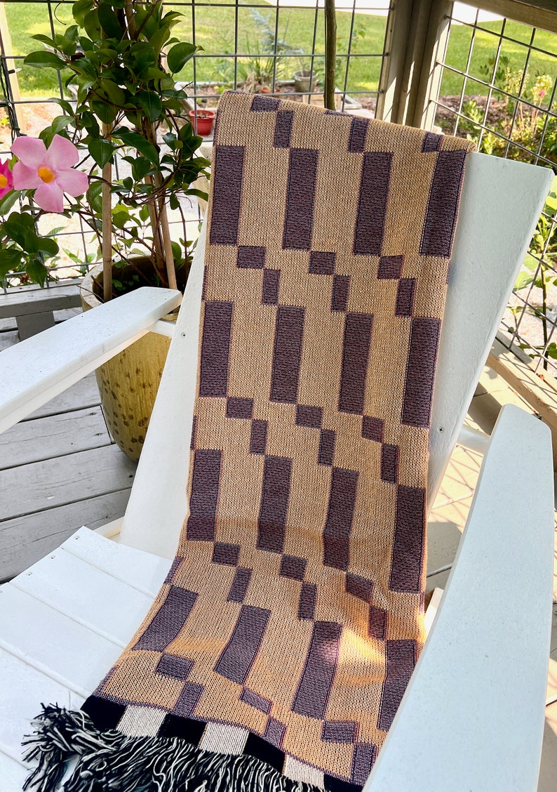 Modern Woven Throw Blanket Checked Blanket Cottage Throw Blanket Geometric Sofa Throw in Peach and Lavender image 3