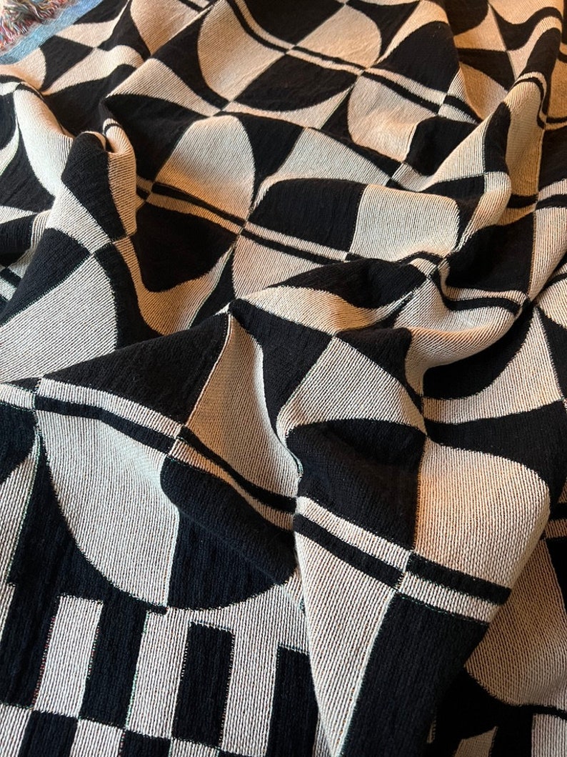 Image showcasing Geometric Woven Cotton Throw Blanket: Mid-century Modern Tapestry - Etsy
