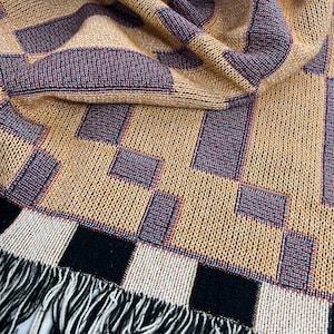Modern Woven Throw Blanket Checked Blanket Cottage Throw Blanket Geometric Sofa Throw in Peach and Lavender image 1