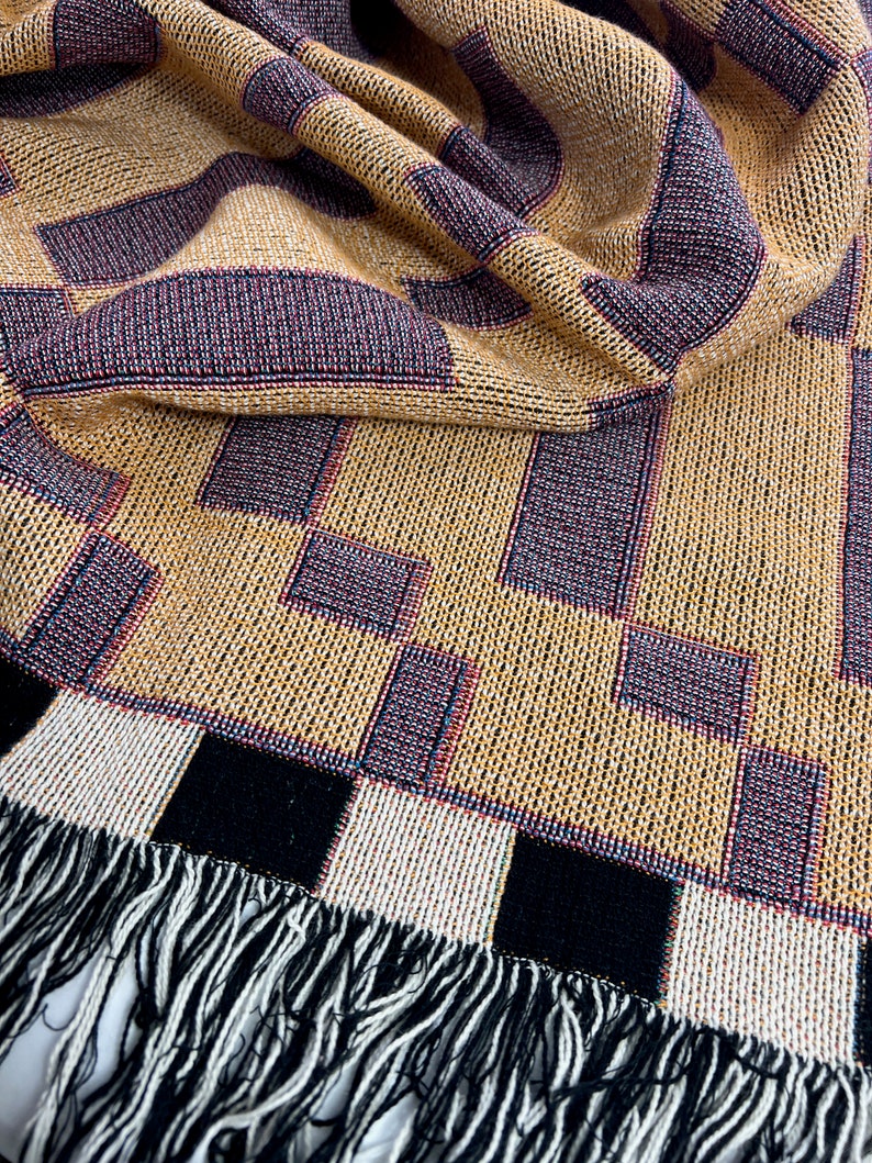 Modern Woven Throw Blanket Checked Blanket Cottage Throw Blanket Geometric Sofa Throw in Peach and Lavender image 1