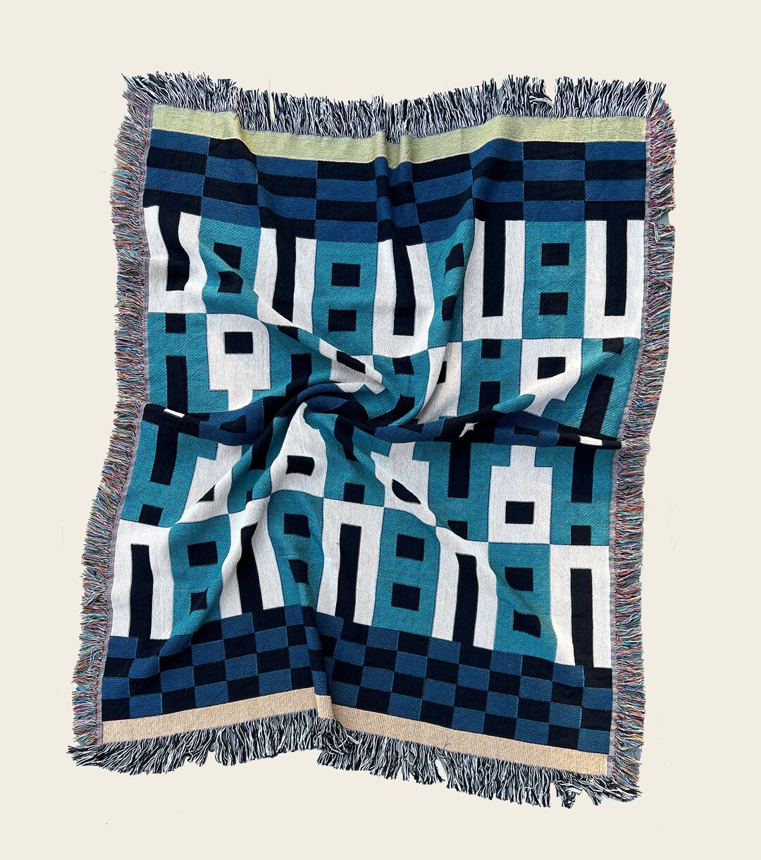 Blue Cotton Woven Throw Blanket: Modern Farmhouse Quilt Design (50x60 ...