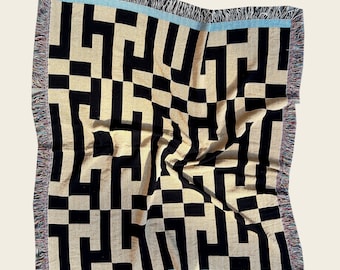 Maze Woven Throw Blanket Geometric Decor Quilt Block Modern Artisan Throw